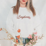 Embroidered Girly Pink Bow Longhorns Script Crewneck Sweatshirt