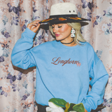 Embroidered Girly Pink Bow Longhorns Script Crewneck Sweatshirt