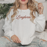 Embroidered Longhorns Script Crewneck Sweatshirt