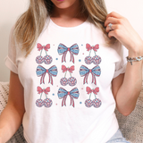 Fourth of July Coquette Disco Cherries and Bows T Shirt