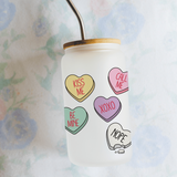 Candy Heart Message 13 oz Frosted Libbey Glass Can