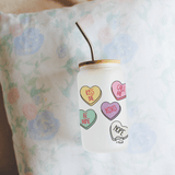 Candy Heart Message 13 oz Frosted Libbey Glass Can
