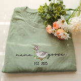 Personalized Date Embroidered Mama Goose Sweatshirt or T Shirt