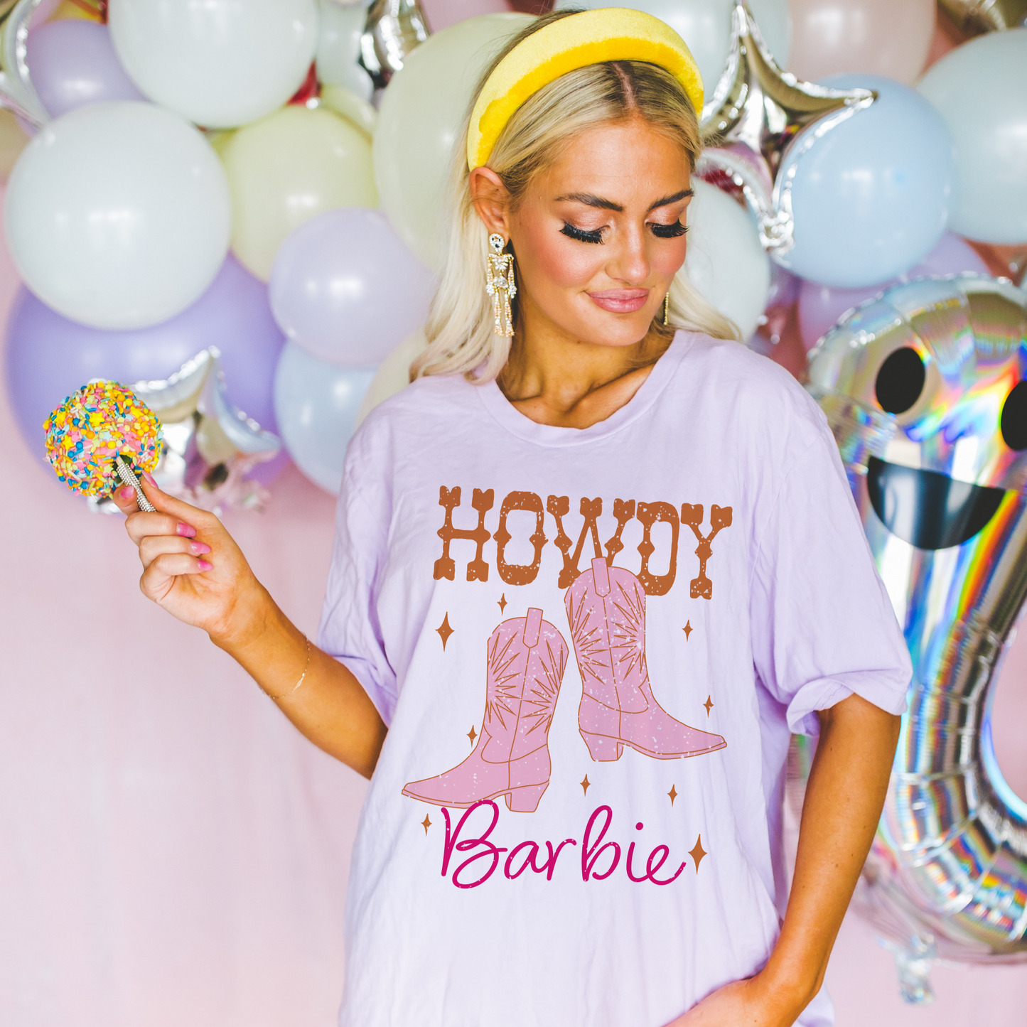 Pink and Orange Distressed Howdy Barbie Western T Shirt