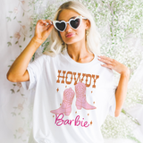 Pink and Orange Distressed Howdy Barbie Western T Shirt
