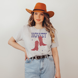 Fourth of July Howdy Western Cowgirl Boots T Shirt