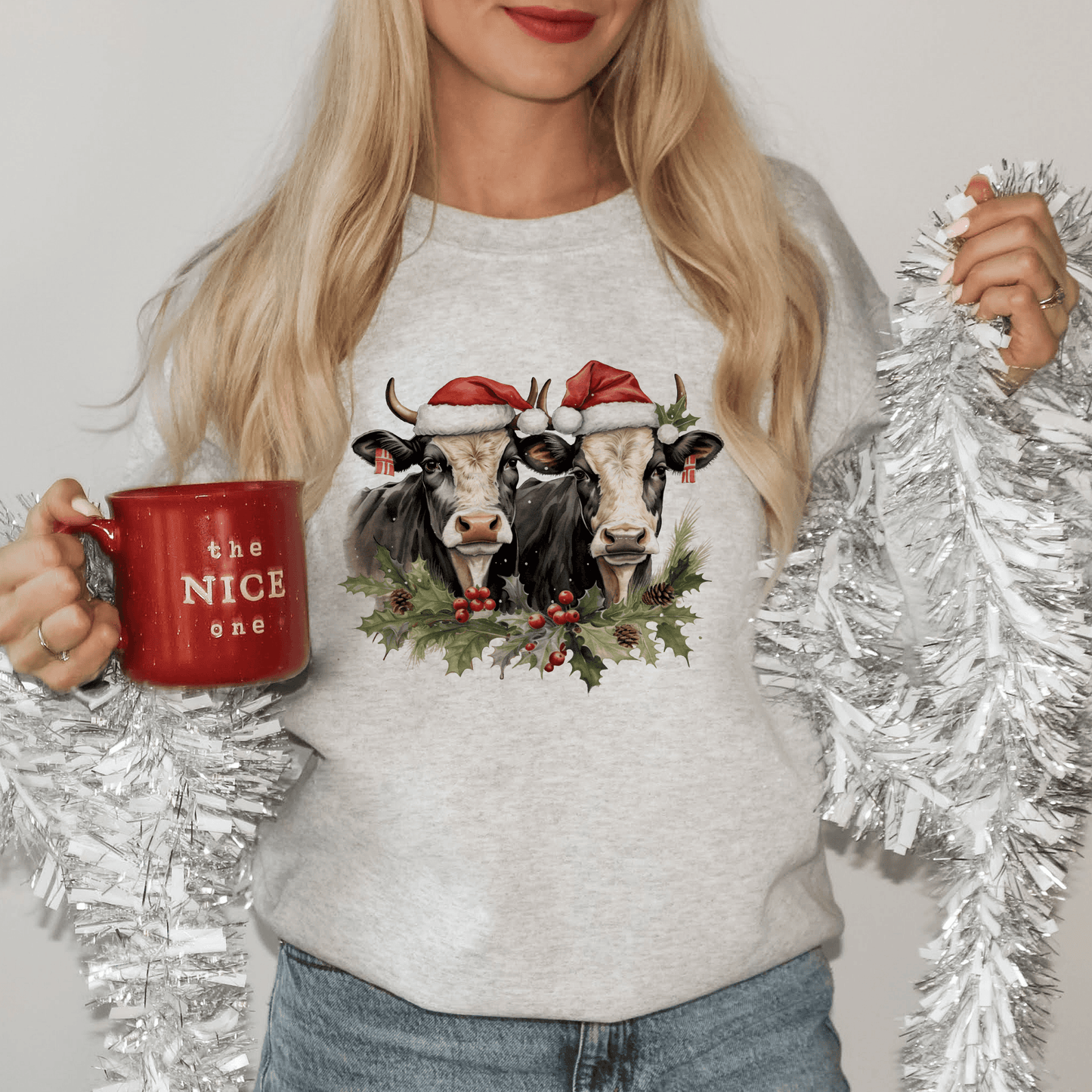 Farmhouse Festive Cow Sweatshirt