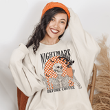 Orange Checkered Nightmare Before Coffee Skeleton Sweatshirt