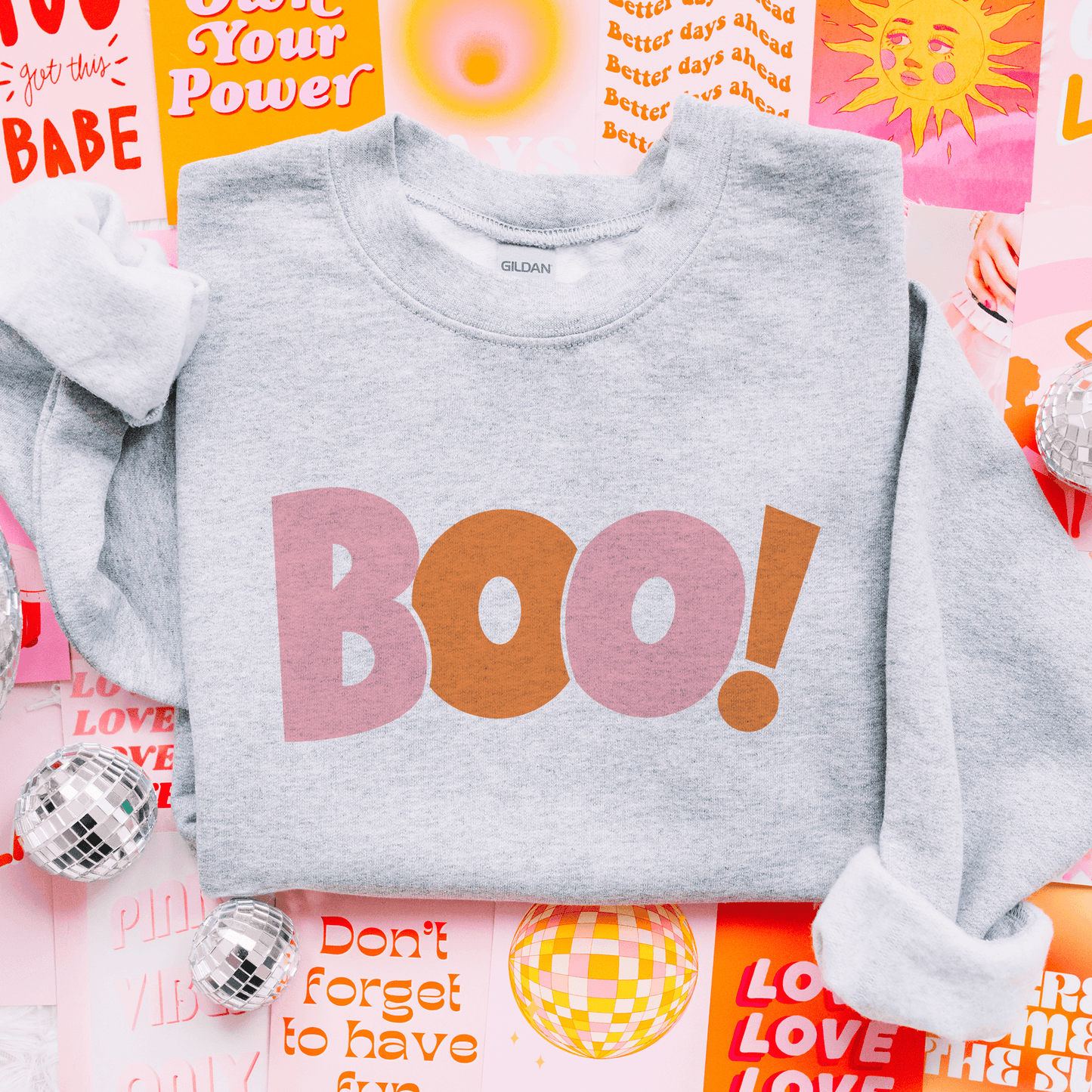 Boo! Bubble Burst Pink and Orange Halloween Sweatshirt