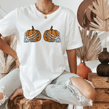 Two Pumpkin Skeleton Hands T Shirt