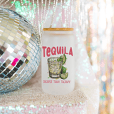 Humorous 'Tequila: Cheaper Than Therapy' 13 oz Frosted Libbey Glass Can
