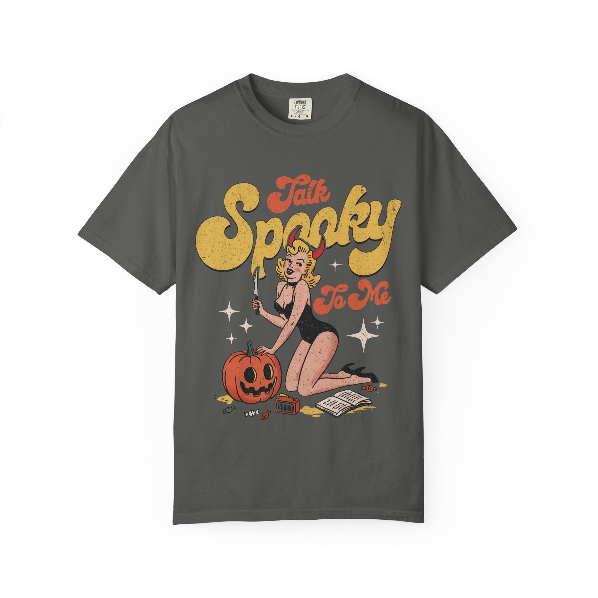 Talk Spooky To Me Halloween Pinup Girl T-Shirt