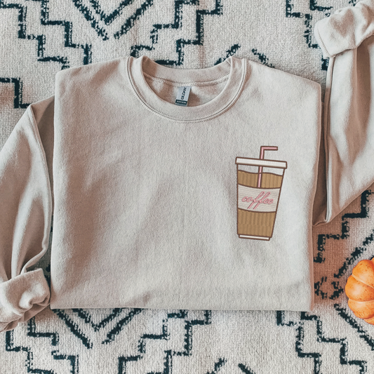 Embroidered Iced Coffee Script Crewneck Sweatshirt
