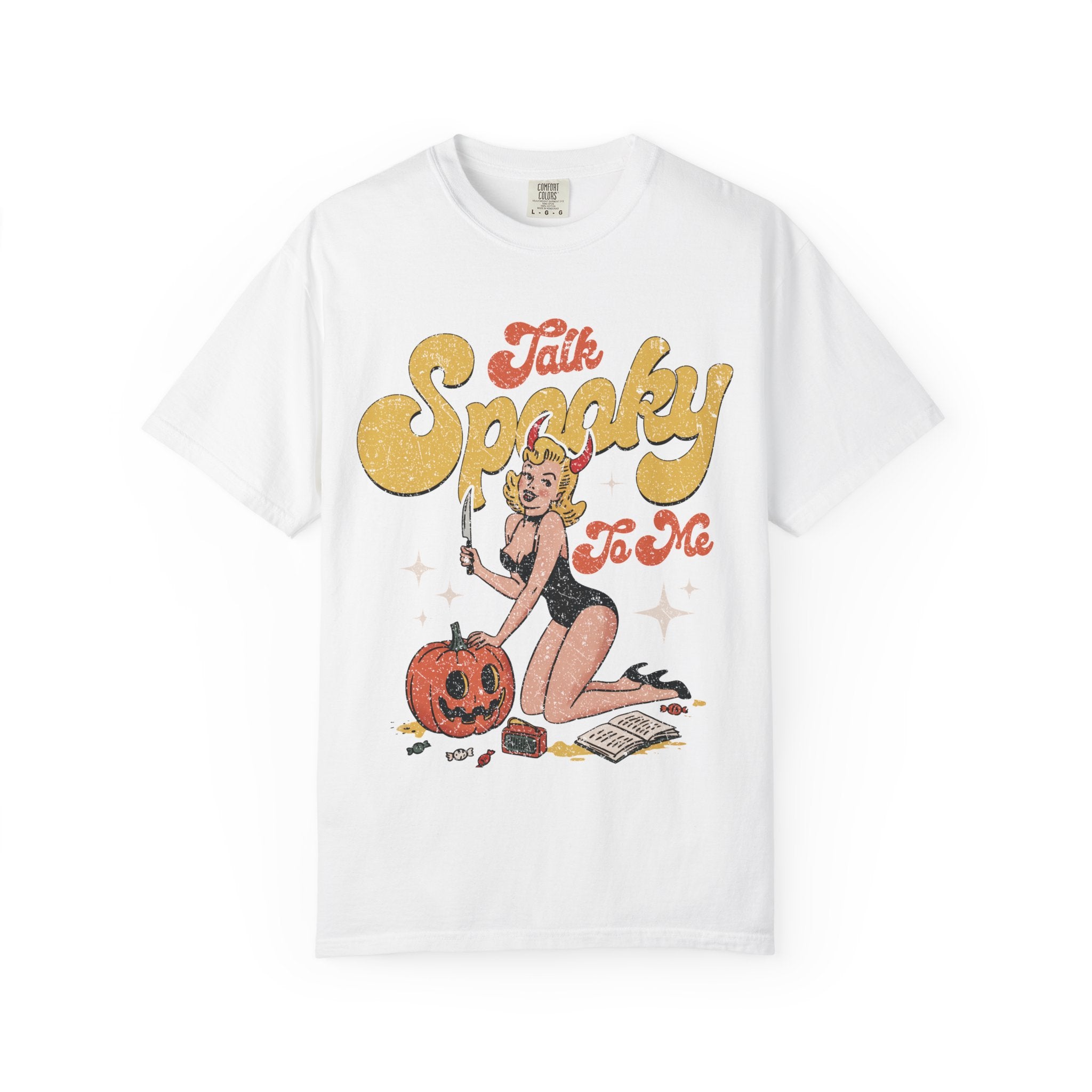 Talk Spooky To Me Halloween Pinup Girl T-Shirt