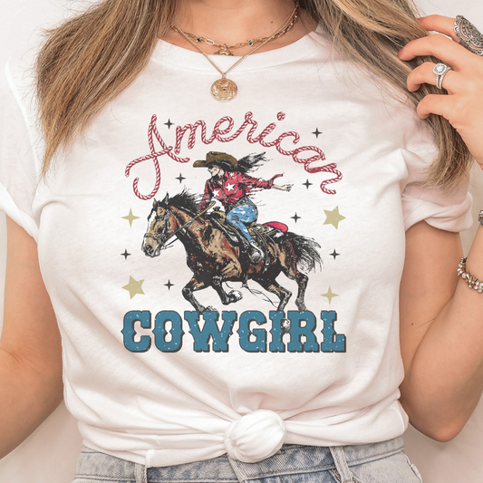 Fourth of July American Cowgirl Block T Shirt