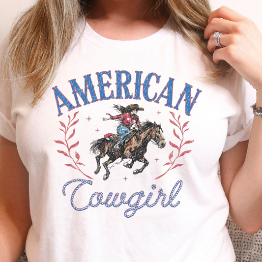 Fourth of July American Cowgirl Rope T Shirt