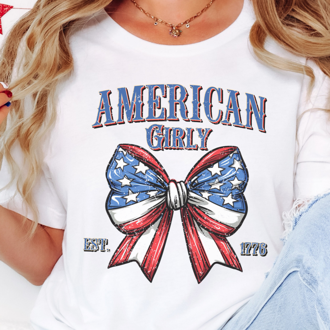 Fourth of July American Girly Bow T Shirt