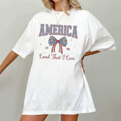 Fourth of July America Land That I Love Bow T Shirt