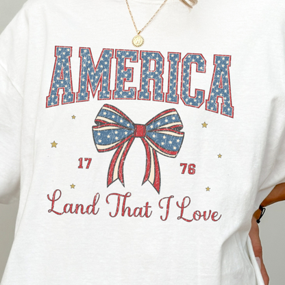 Fourth of July America Land That I Love Bow T Shirt
