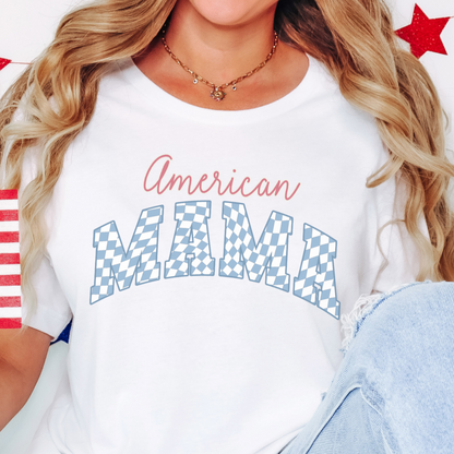 Fourth of July American Mama Checkered T Shirt