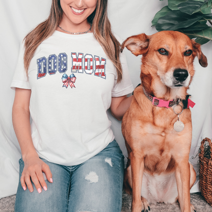 Distressed Fourth of July Dog Mom Bow T Shirt