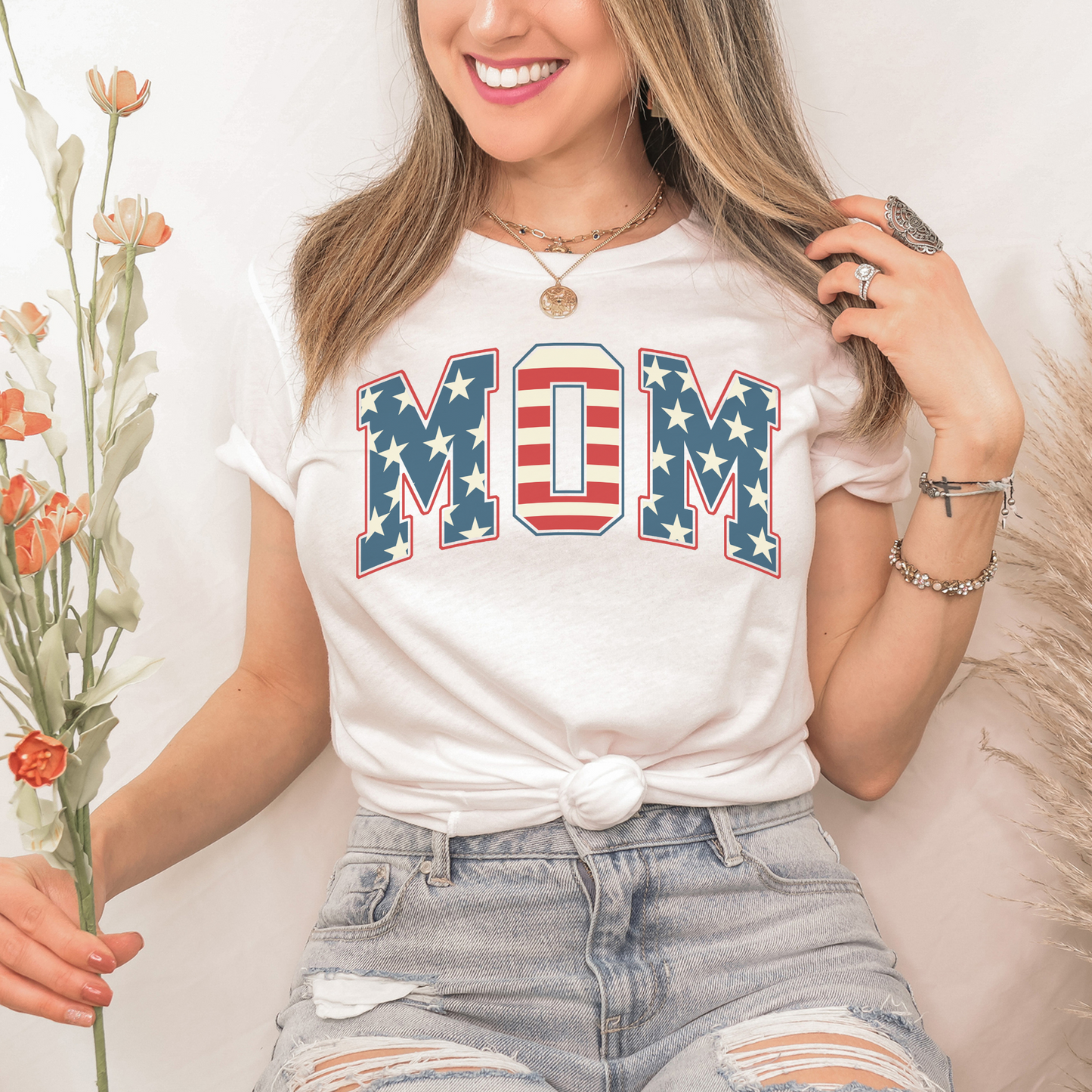 Fourth of July Stars and Stripes Mom T Shirt