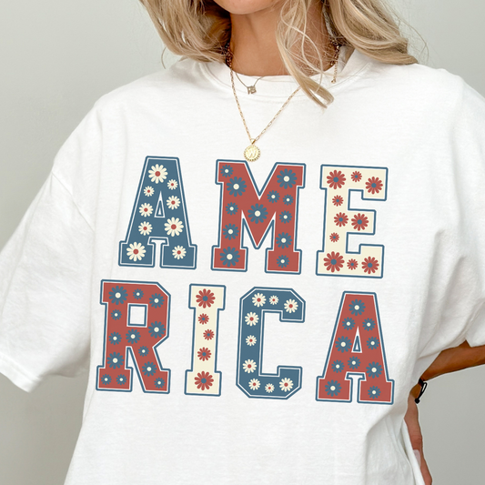 Fourth of July Groovy America Floral T Shirt
