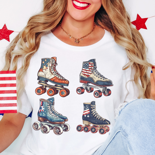 Fourth of July Retro Roller Blades T Shirt