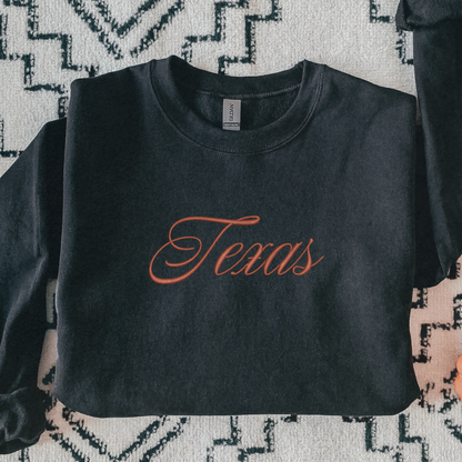 Embroidered Texas Script Crewneck Sweatshirt