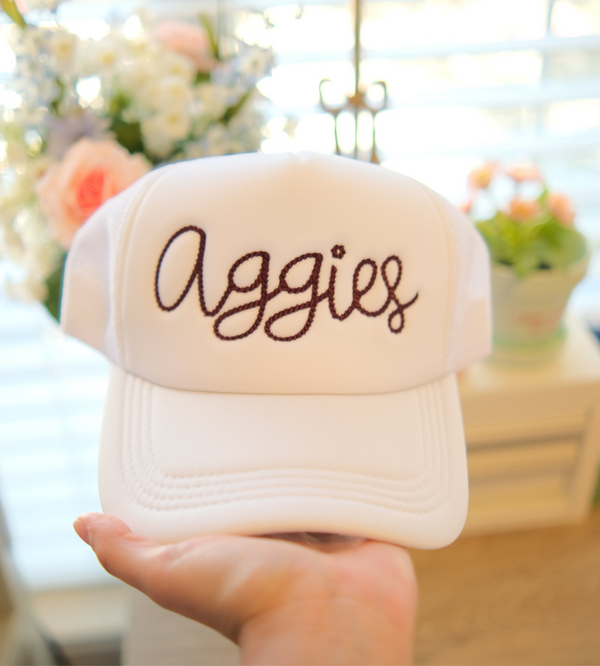 Embroidered Aggies Rope Font Trucker or Dad Hat