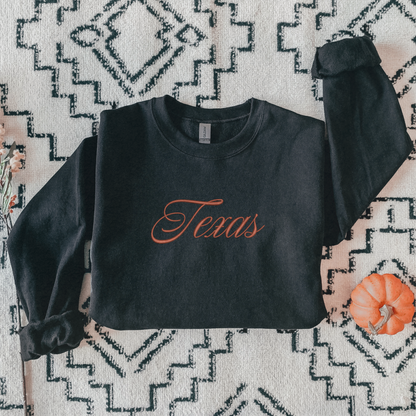 Embroidered Texas Script Crewneck Sweatshirt