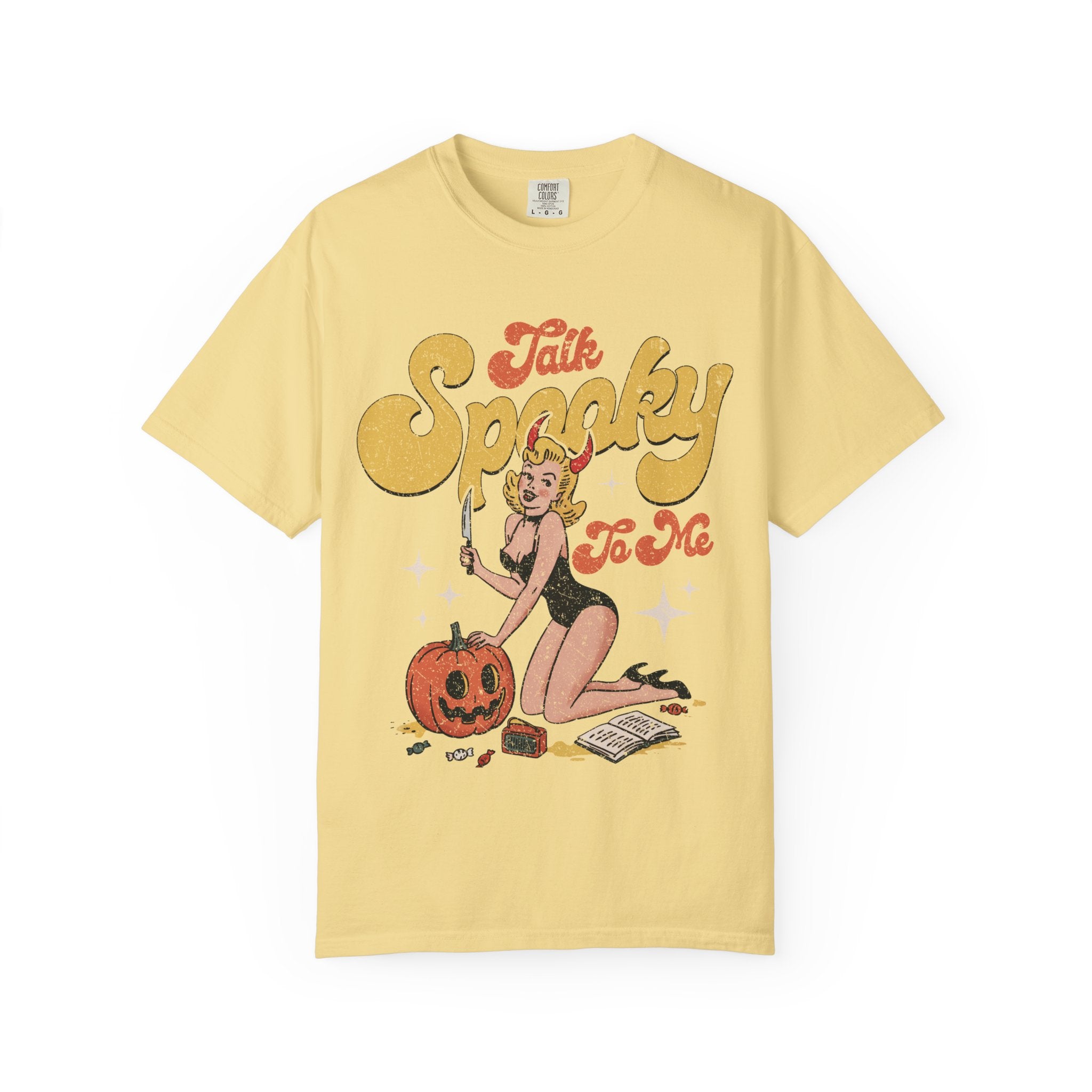 Talk Spooky To Me Halloween Pinup Girl T-Shirt