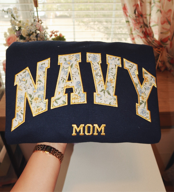Custom Navy Sailor Patchwork Embroidered Sweatshirt or T Shirt