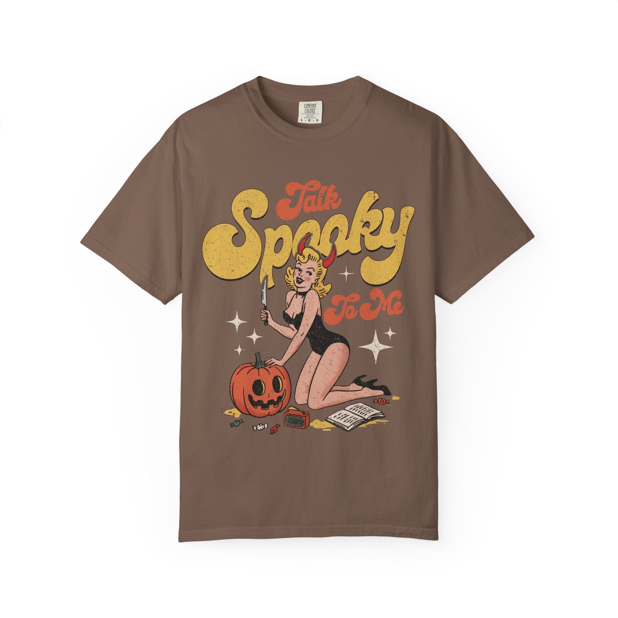 Talk Spooky To Me Halloween Pinup Girl T-Shirt