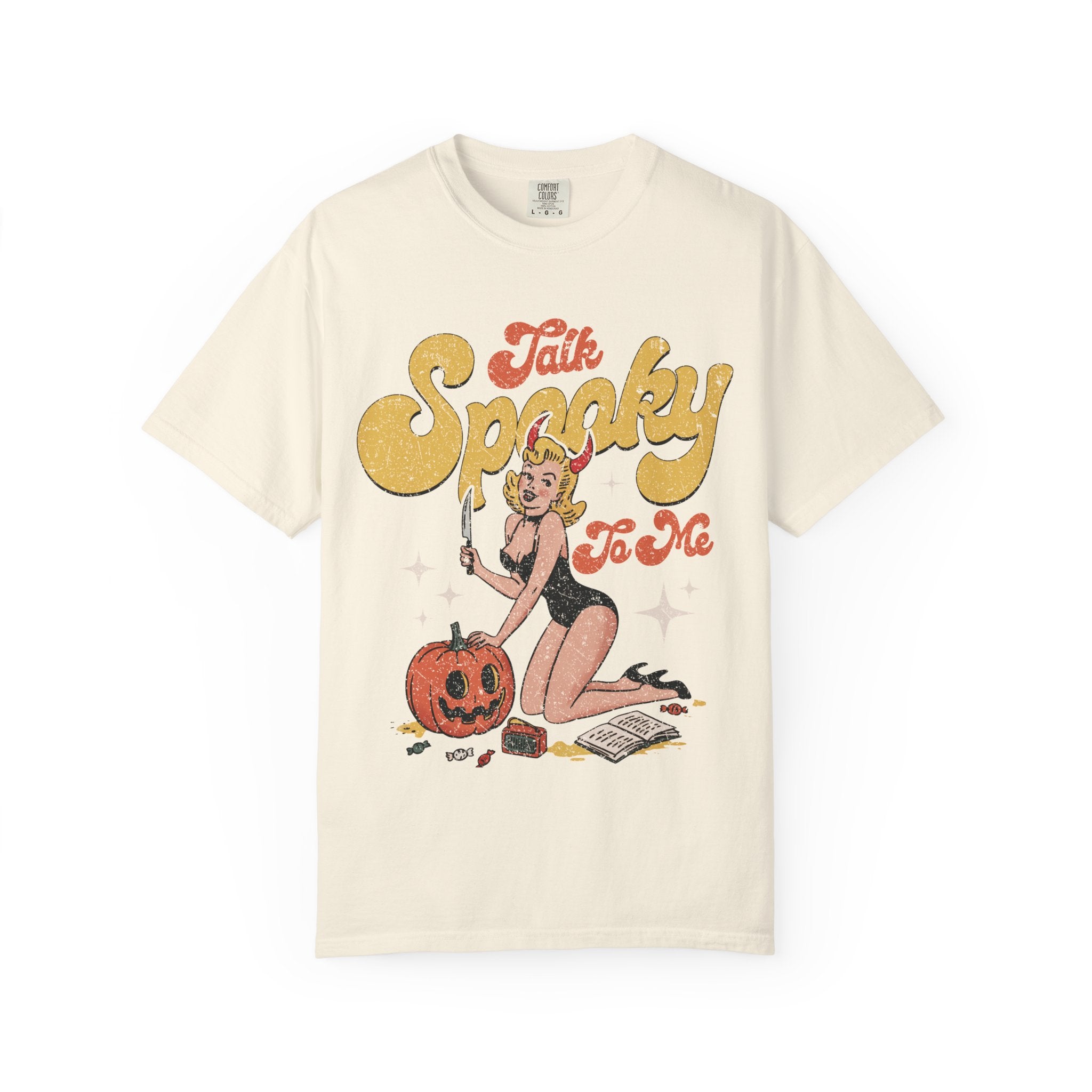 Talk Spooky To Me Halloween Pinup Girl T-Shirt