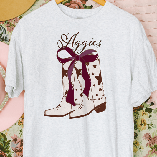 Coquette Inspired Aggies Western Boots T Shirt