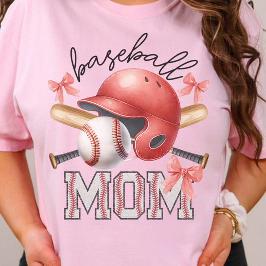 Baseball Mom Bows Coquette T Shirt