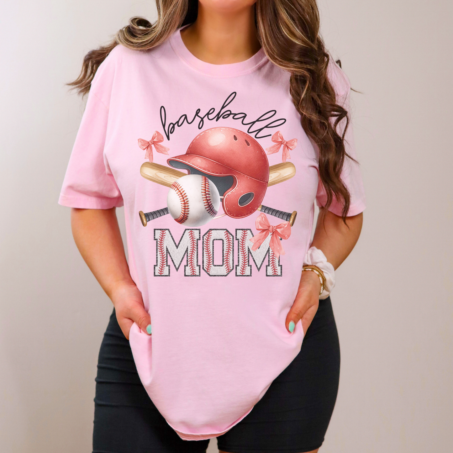 Baseball Mom Bows Coquette T Shirt