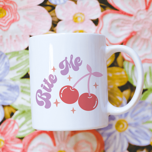 Playful 'Bite Me' Cherry 12 oz Ceramic Mug