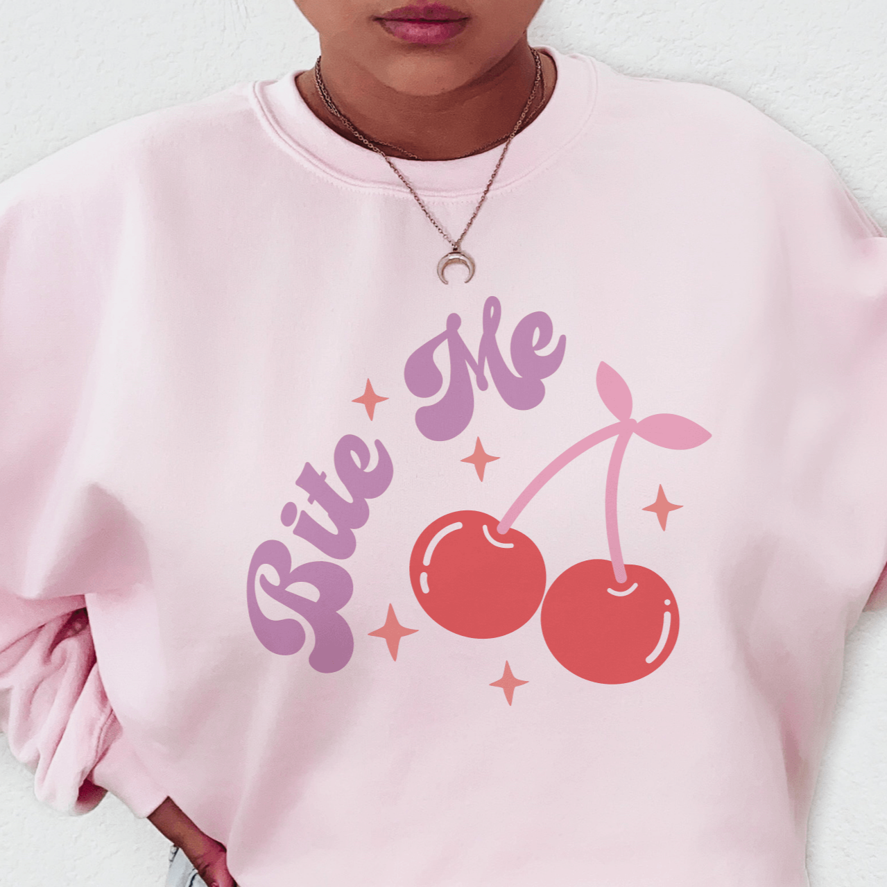 Playful 'Bite Me' Cherry Graphic Sweatshirt
