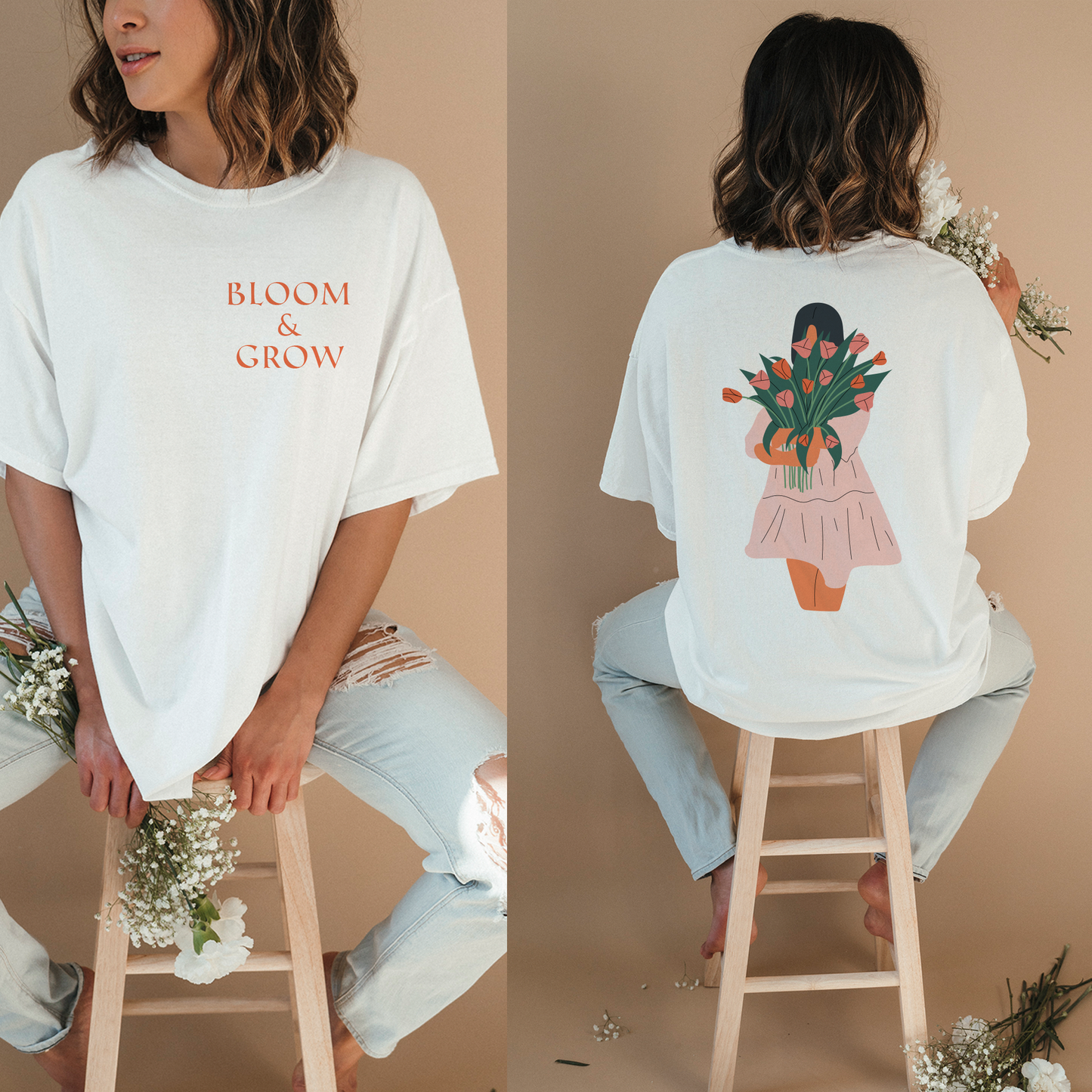 Orange Bloom and Grow Floral T Shirt