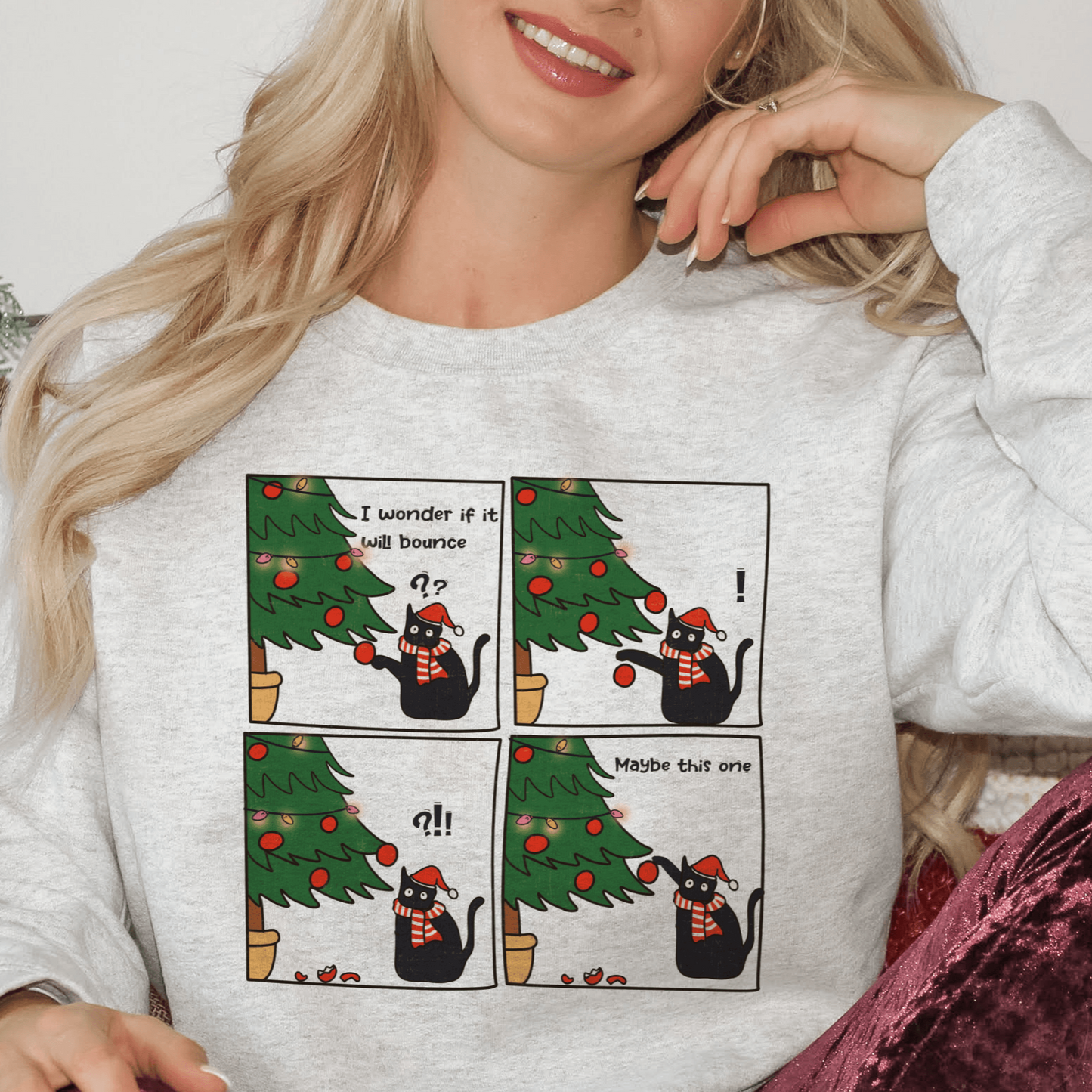 Catmas Chronicles Comical Cat and Christmas Tree Sweatshirt