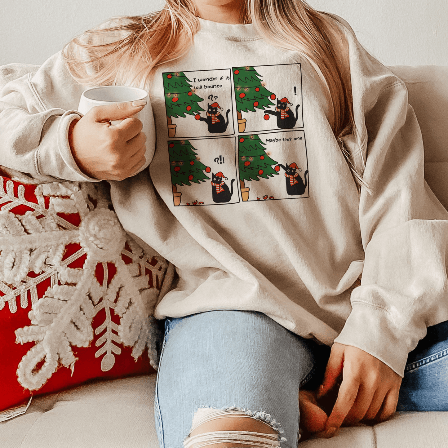 Catmas Chronicles Comical Cat and Christmas Tree Sweatshirt