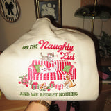 On the Naughty List Embroidered Christmas Cat Sweatshirt or T Shirt