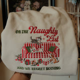 On the Naughty List Embroidered Christmas Cat Sweatshirt or T Shirt
