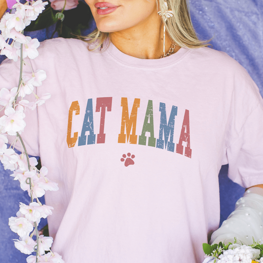 Colorful Retro Inspired Cat Mama T Shirt