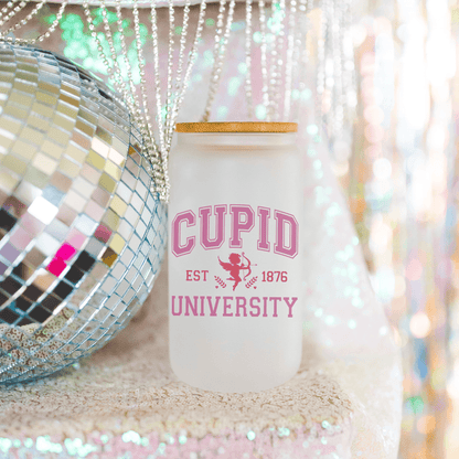 Cupid University 13 oz Frosted Libbey Glass Can