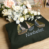 Custom Nantucket Coastal Sailboat Embroidered Crewneck Sweatshirt or T Shirt