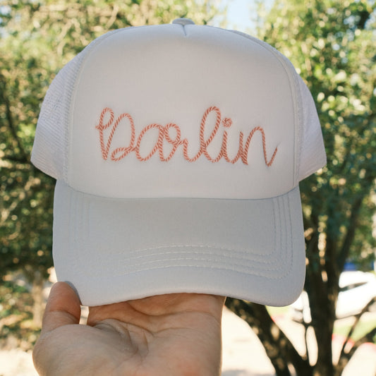 Embroidered Darlin Rope Font Trucker Hat