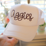 Embroidered Aggies Rope Font Trucker or Dad Hat